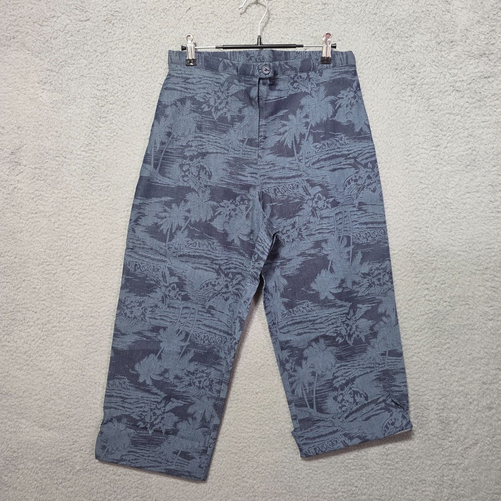 Eric Spencer Denim Cotton Spandex Blue Tropical Wide Leg Capri Size 8